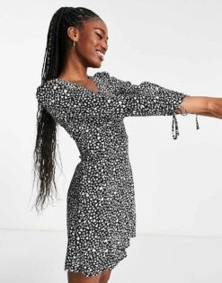 Nobody's Child Tie Sleeve Mini Tea Dress In Black Heart Print For Women -Nobody’s Child Shop 203530634 4