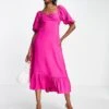 Nobody's Child Darcie Puff Sleeve Midi Dress In Fuchsia For Women Purple -Nobody’s Child Shop 203820913 1 purple