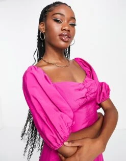 Nobody's Child Darcie Puff Sleeve Midi Dress In Fuchsia For Women Purple -Nobody’s Child Shop 203820913 3