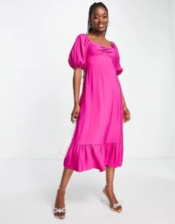 Nobody's Child Darcie Puff Sleeve Midi Dress In Fuchsia For Women Purple -Nobody’s Child Shop 203820913 4