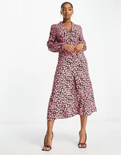 Nobody's Child Daisy Collared Midi Tea Dress In Fuchsia Bloom For Women Fuchsia Pink -Nobody’s Child Shop 203924182 4