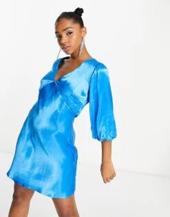 Nobody's Child Sierra Puff Sleeve Satin Mini Dress In Blue For Women -Nobody’s Child Shop 204012234 1 blue 1