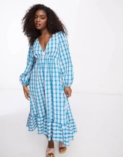 Nobody's Child Ammie Midi Dress In Green And Blush Check For Women Green/blush Check -Nobody’s Child Shop 204237041 4