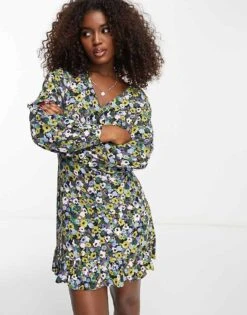 Nobody's Child Tash Frill Hem Mini Tea Dress In Ditsy Floral For Women -Nobody’s Child Shop 204237082 1 ditsyfloral 1