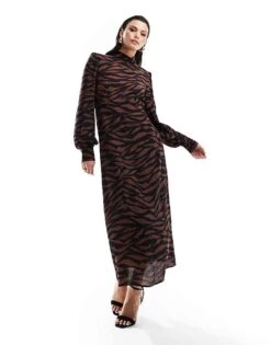 Nobody's Child Highneck Maxi Dress With Open Back In Zebra Print For Women Multi