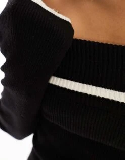 Nobody's Child Bardot Knitted Top With Tipping In Black For Women -Nobody’s Child Shop 205530764 3