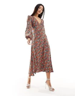 Nobody's Child Lou Balloon Sleeve Midi Dress In Ditsy Red Floral For Women Multi -Nobody’s Child Shop 205897424 4