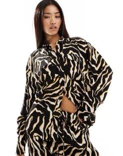 Nobody's Child Una Utility Shirt Co-ord In Zebra Print For Women Black