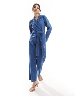 Nobody's Child Penrith Wrap Denim Jumpsuit In Blue For Women