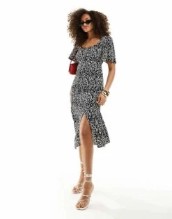 Nobody's Child Dee Dee Midi Dress In Black And White Squiggle Print For Women Black White Squiggle -Nobody’s Child Shop 206192919 1 blackwhitesquiggle 1
