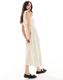 Nobody's Child Tie Midi Dress In Cream Spot For Women -Nobody’s Child Shop 206192951 4