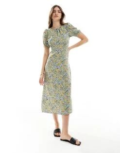 Nobody's Child Clover Puff Sleeve Midi Dress In Ditsy Floral For Women Yellow Ditsy Floral -Nobody’s Child Shop 206192993 4