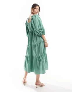 Nobody's Child Ruby Balloon Sleeve Midaxi Dress In Green For Women -Nobody’s Child Shop 206193058 3