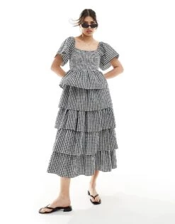 Nobody's Child Rosalia Tiered Gingham Midaxi Dress In Black And White For Women Black White Gingham -Nobody’s Child Shop 206193195 1 blackwhitegingham 1