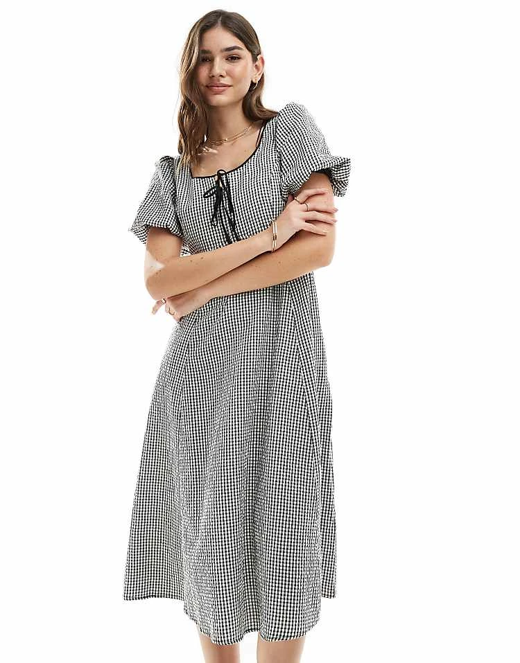 Nobody's Child Bertie Micro Gingham Midi Dress In Black And White For Women Black White Gingham 3 Nobody's Child Bertie Micro Gingham Midi Dress In Black And White For Women Black White Gingham