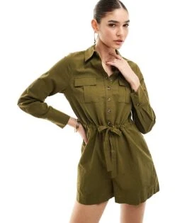 Nobody's Child Miranda Utility Style Playsuit In Khaki For Women