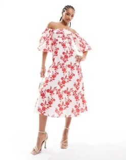 Nobody's Child Maxine Bardot Balloon Sleeve Midaxi Dress In Large Red Floral For Women -Nobody’s Child Shop 206203905 1 redfloral 1