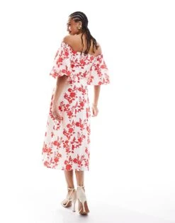 Nobody's Child Maxine Bardot Balloon Sleeve Midaxi Dress In Large Red Floral For Women -Nobody’s Child Shop 206203905 3
