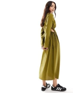 Nobody's Child Lianne Cut Out Long Sleeve Midaxi Dress In Green For Women -Nobody’s Child Shop 206207176 2