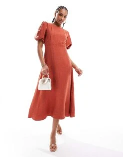 Nobody's Child Zora Puff Sleeve Midaxi Dress In Red For Women