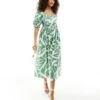 Nobody's Child Ginger Puff Sleeve Midi Dress In Green Abstract Print For Women -Nobody’s Child Shop 206213380 1 green