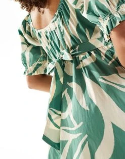 Nobody's Child Ginger Puff Sleeve Midi Dress In Green Abstract Print For Women -Nobody’s Child Shop 206213380 3