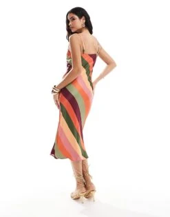 Nobody's Child Cece Satin Midaxi Dress In Multi Colour Stripe For Women -Nobody’s Child Shop 206213388 3