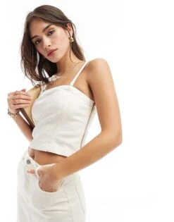 Nobody's Child Brompton Denim Bandeau Top Co-ord In Cream For Women -Nobody’s Child Shop 206213427 1 cream 1