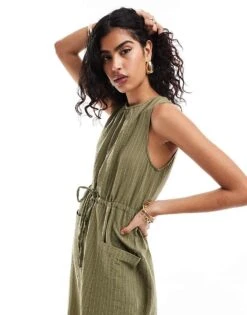 Nobody's Child Vita Utility Dress In Green For Women -Nobody’s Child Shop 206213467 3