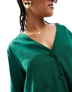 Nobody's Child Bobbie Linen Shirt Co-ord In Green For Women -Nobody’s Child Shop 206213499 3