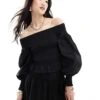 Nobody's Child Amanda Off Shoulder Smock Top Co-ord In Black For Women