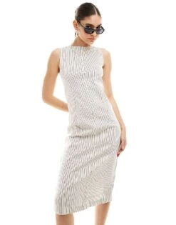 Nobody's Child Farringdon Denim Midi Dress In Cream Pinstripe For Women -Nobody’s Child Shop 206213563 3