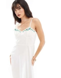 Nobody's Child Embroidered Pippin Midi Dress In White For Women -Nobody’s Child Shop 206527683 4