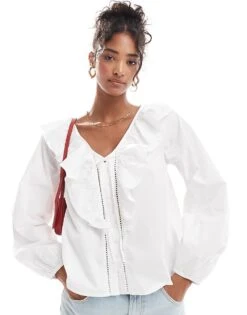 Nobody's Child Ada Blouse With Ruffle Collar In White For Women -Nobody’s Child Shop 206594805 1 white 1