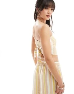 Nobody's Child Sunny Bandeau Top Co-ord In Yellow Stripe For Women Multi