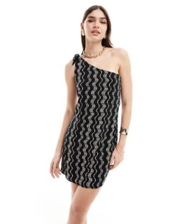 Nobody's Child Tamzin One Shoulder Mini Dress In Black Stripe For Women Multi