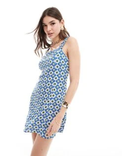 Nobody's Child Kitty Mini Dress In Blue Mirella Tile For Women Geo Multi
