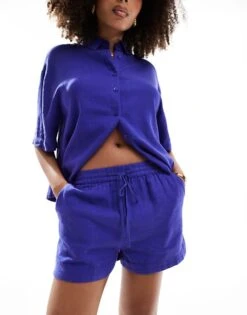 Nobody's Child Jet Linen Short Co-ord In Blue For Women -Nobody’s Child Shop 206686990 5