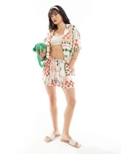 Nobody's Child Lettie Linen Shorts Co-ord In Cream Print For Women Multi -Nobody’s Child Shop 206686998 1 multi 1