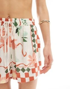 Nobody's Child Lettie Linen Shorts Co-ord In Cream Print For Women Multi -Nobody’s Child Shop 206686998 5