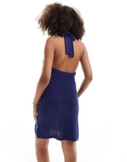 Nobody's Child Mock Crochet Halter Mini Dress In Blue For Women -Nobody’s Child Shop 206696261 4