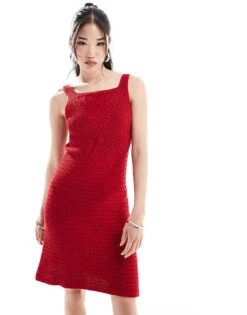 Nobody's Child Mock Crochet High Neck Mini Dress In Red For Women -Nobody’s Child Shop 206729394 1 red 1