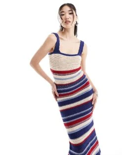 Nobody's Child Wide Neck Midi Dress In Stripe For Women Multi