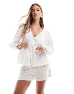 Nobody's Child Bernadetta Long Sleeve Tie-detail Blouse In White For Women -Nobody’s Child Shop 206902628 1 white 1