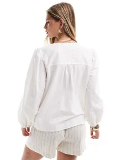 Nobody's Child Bernadetta Long Sleeve Tie-detail Blouse In White For Women -Nobody’s Child Shop 206902628 3