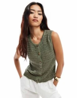 Nobody's Child Crochet Waistcoat In Green For Women -Nobody’s Child Shop 206922795 1 green 1