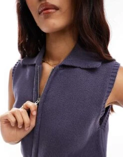 Nobody's Child Zip Up Sleeveless Collared Cardigan In Navy For Women -Nobody’s Child Shop 206922843 3