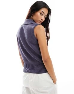 Nobody's Child Zip Up Sleeveless Collared Cardigan In Navy For Women -Nobody’s Child Shop 206922843 4