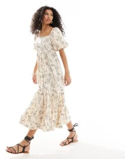 Nobody's Child Whitley Midaxi Dress In Cream Floral For Women