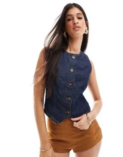 Nobody's Child Lausanne Denim Waistcoat In Dark Blue For Women -Nobody’s Child Shop 207142397 1 blue 1